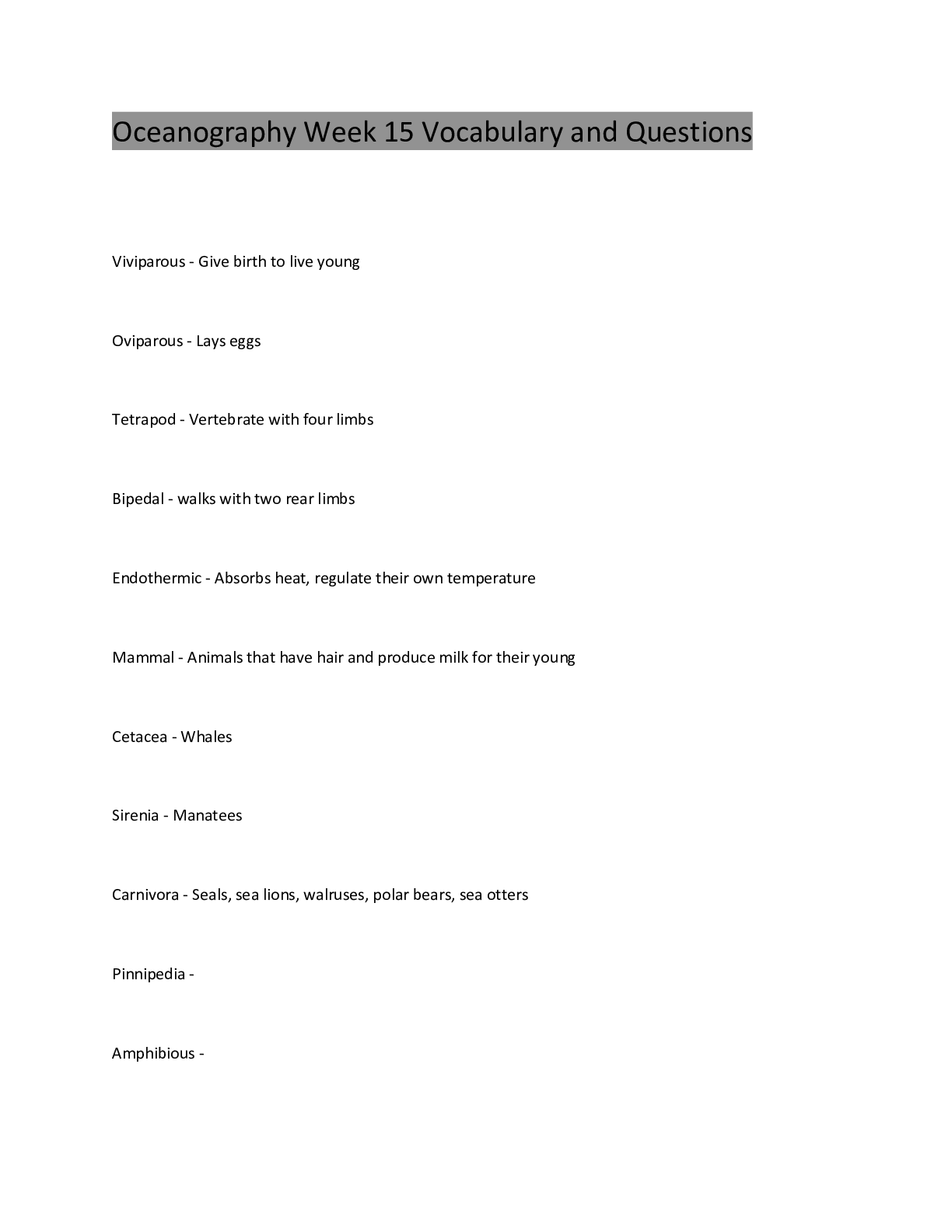 Preview image for Oceanography Week 15 Vocabulary and Questions